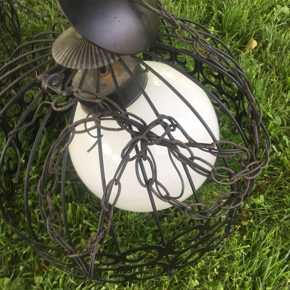 Set of 2 Vintage Cage Globe Mid Century Hanging Light Black - Picture 6 of 8